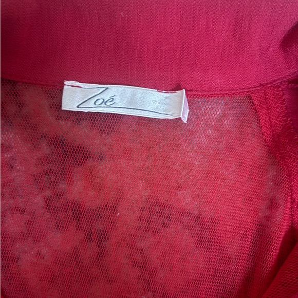 Vintage Zoé Red Tunic Top with Sheer Mesh Cutout and Tie Sleeves - Picture 8 of 8